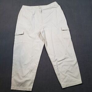 Talbots Cargo Pants Womens 16 Cream White Cotton Canvas High Rise Straight Leg